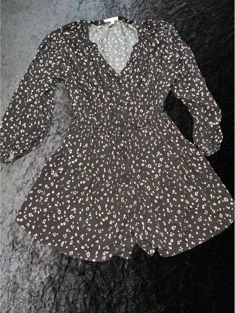 Z Supply Dress Womens Black Leopard Button Up Flowy Casual Lightweight